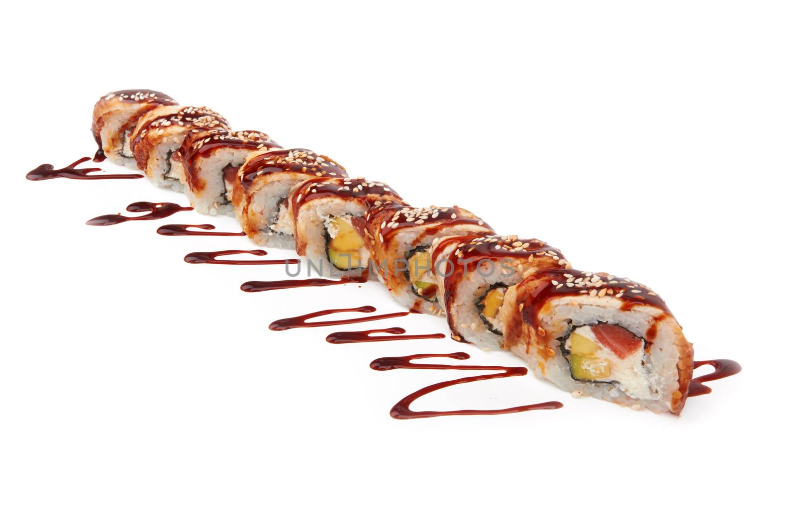 traditional fresh japanese sushi rolls on a white background 