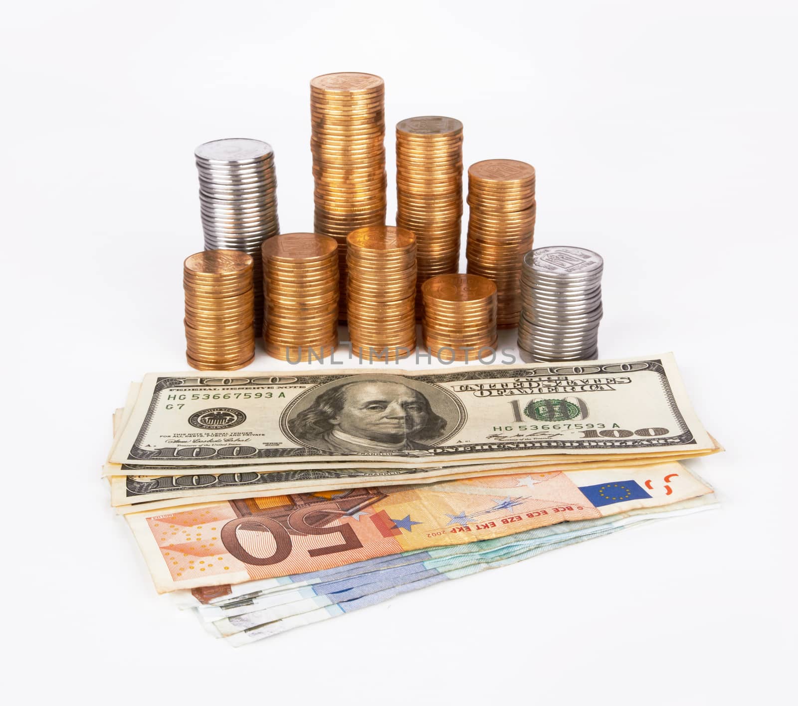 stack of coins on white background