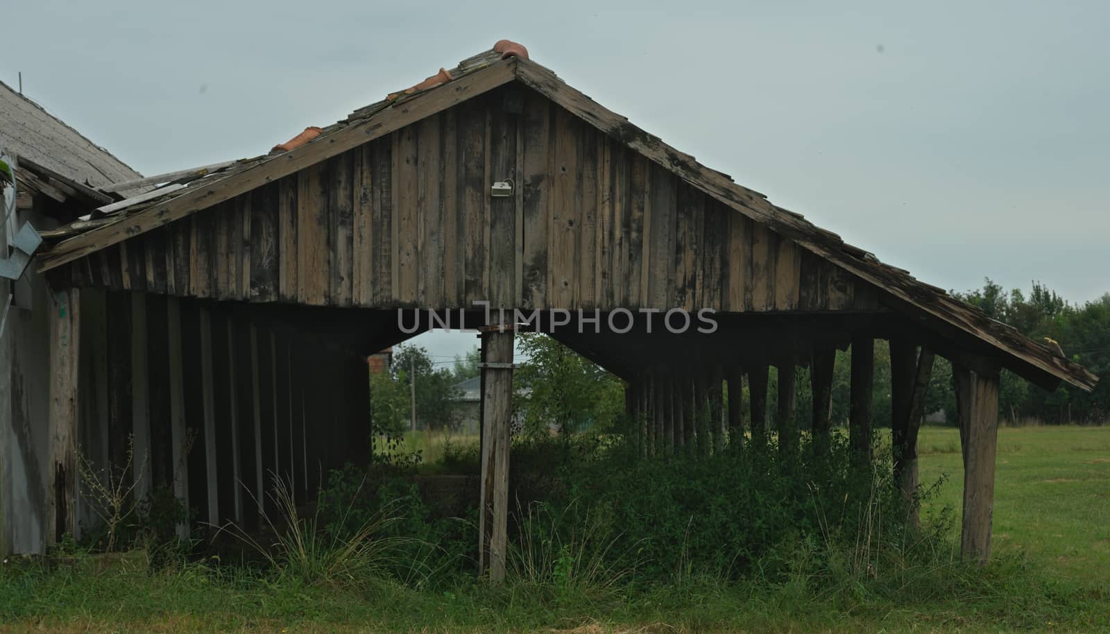 Long shed next to stable on a large field, front view by sheriffkule