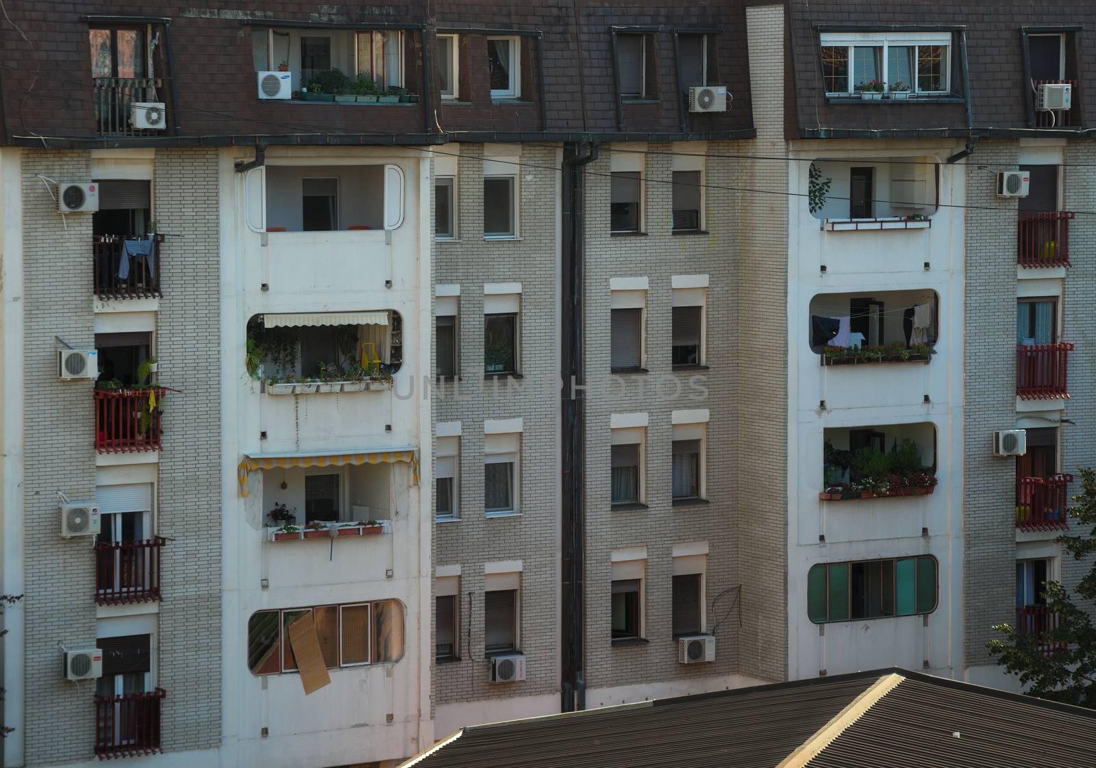 View from balcony on apartment building district