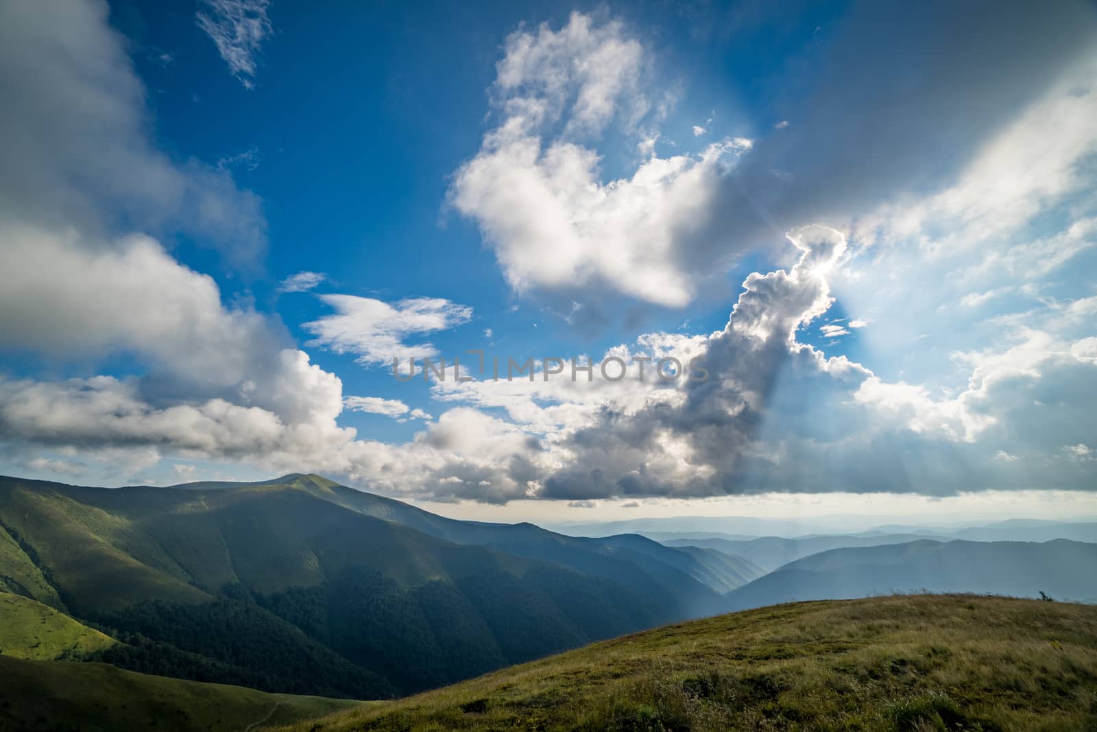 Landscape of Borzhava ridge of the Ukrainian Carpathian Mountains. Clouds above Carpathians by sergiy_romanyuk