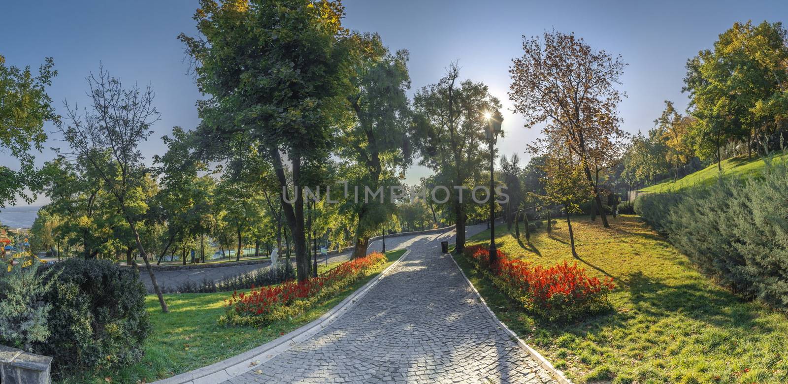 Panoramic view in the Istanbul park in Odessa, Ukraine on a sunny autumn morning