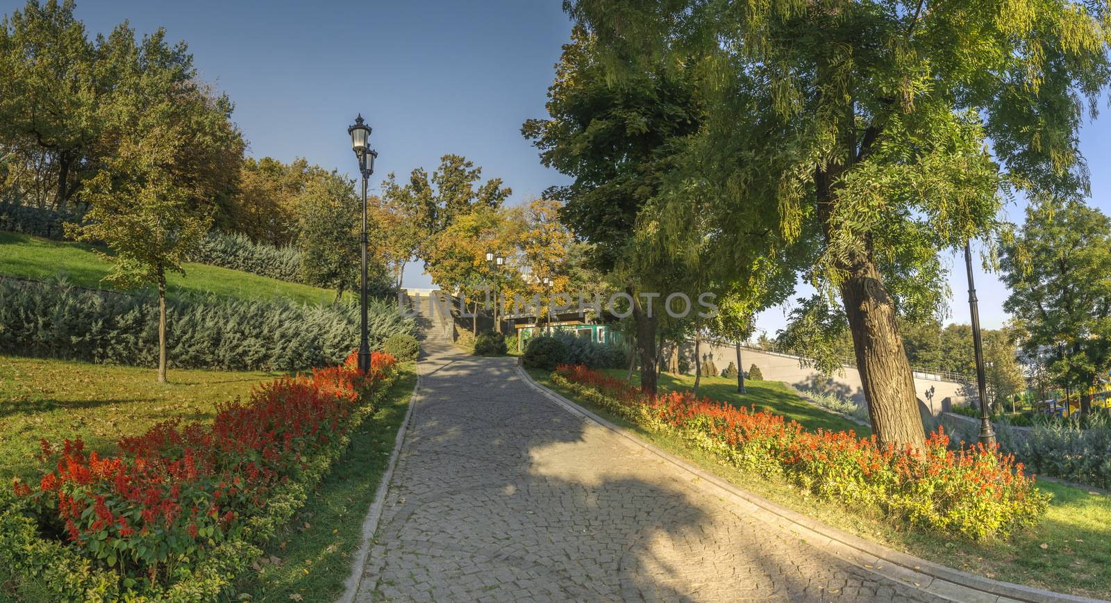 Panoramic view in the Istanbul park in Odessa, Ukraine on a sunny autumn morning