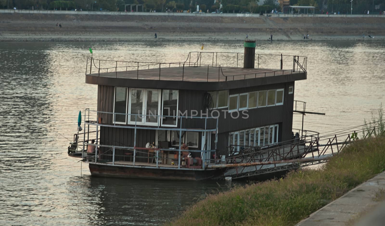 NOVI SAD, SERBIA - September 19th 2018 - Restaurant on boat anchored on pier in Novi Sad, serbia