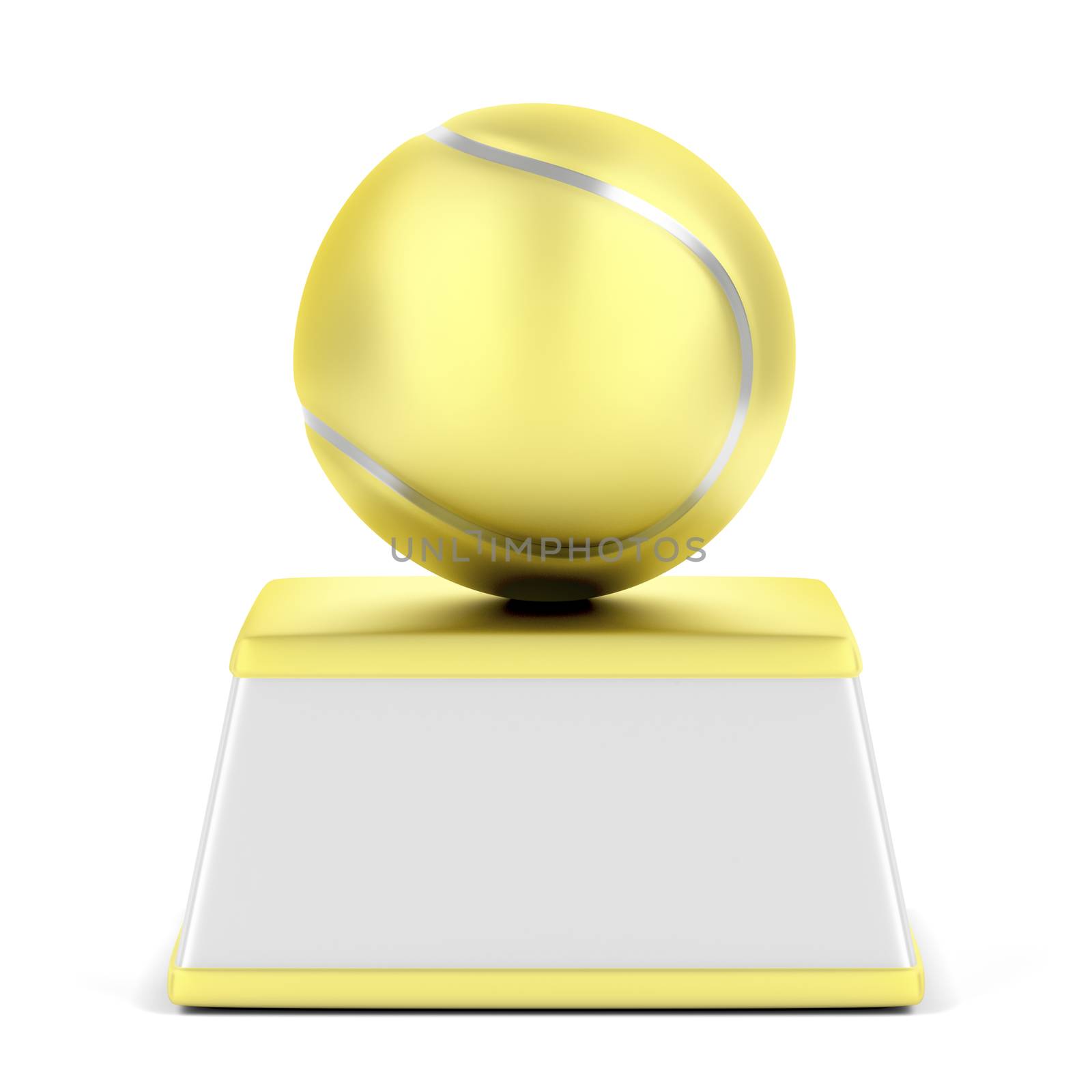 Gold tennis ball trophy on white background 