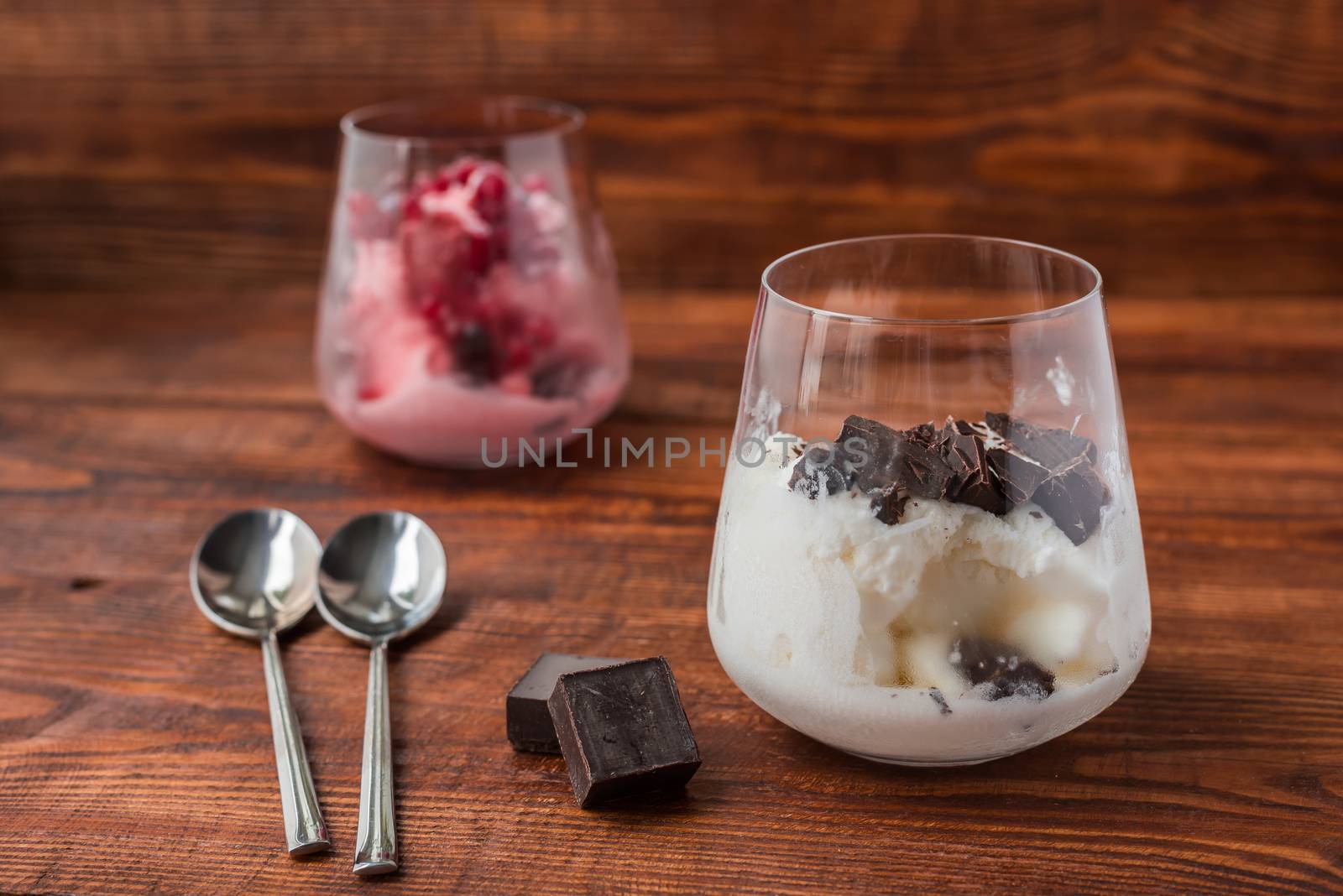 Vanilla and berry ice cream with chocolate by Seva_blsv