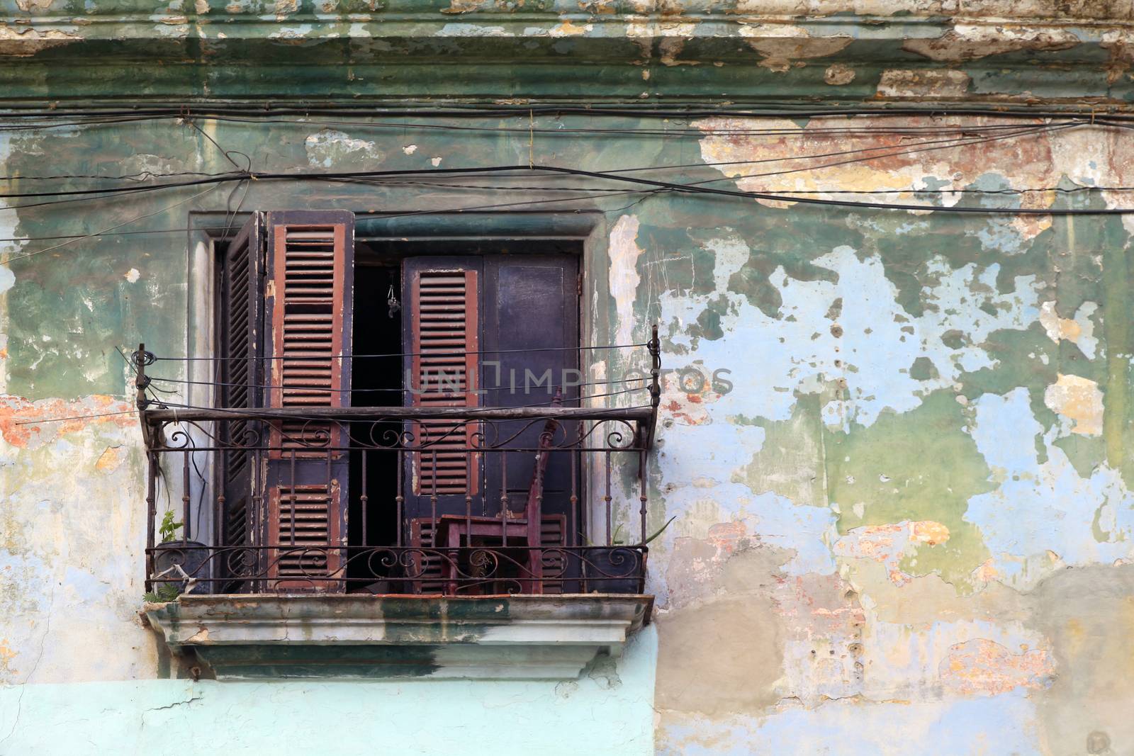 Old balcony isolated on cement wall