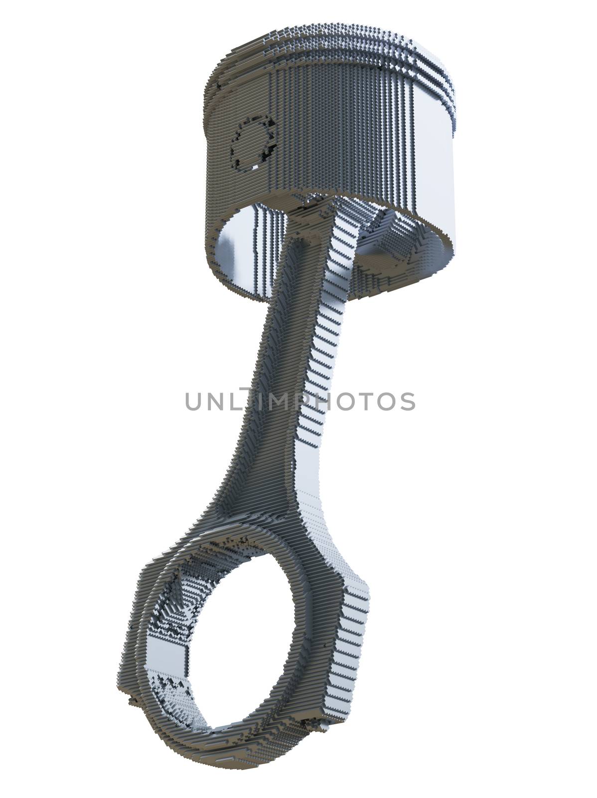 3d printed car piston isolated on white background. 3D illustration