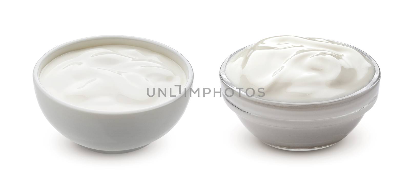 Greek yogurt in bowl isolated on white background with clipping path