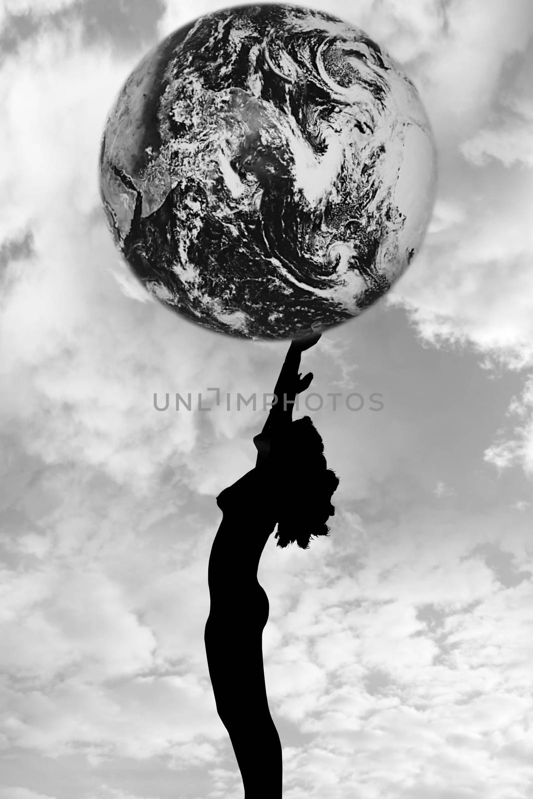 silhouetted nude mother holding the earth by morrbyte