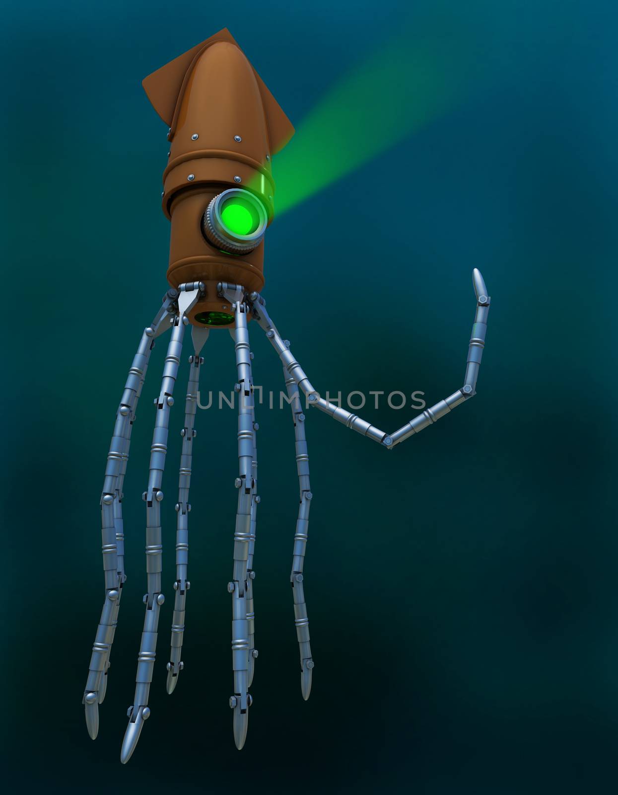 Steampunk Mechanical Squid Under Water by Balefire9