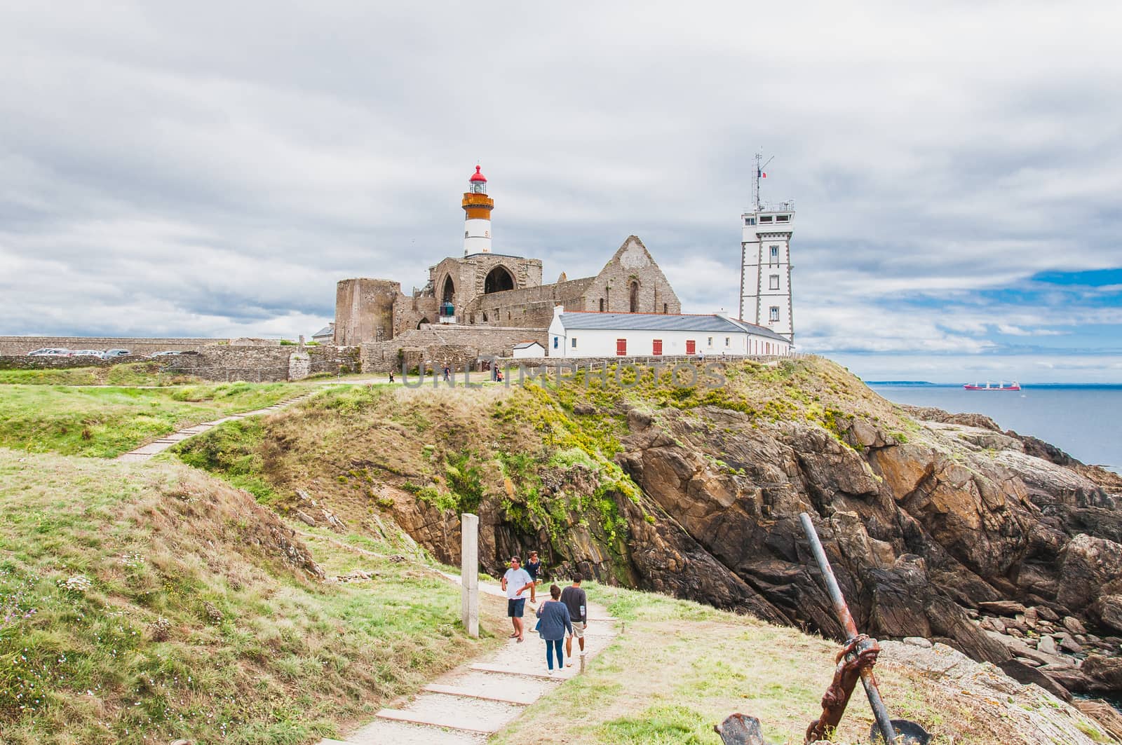 Saint-Mathieu lighthouse and former abbey at Pointe Saint-Mathieu in Plougonvelin, Finistère, France