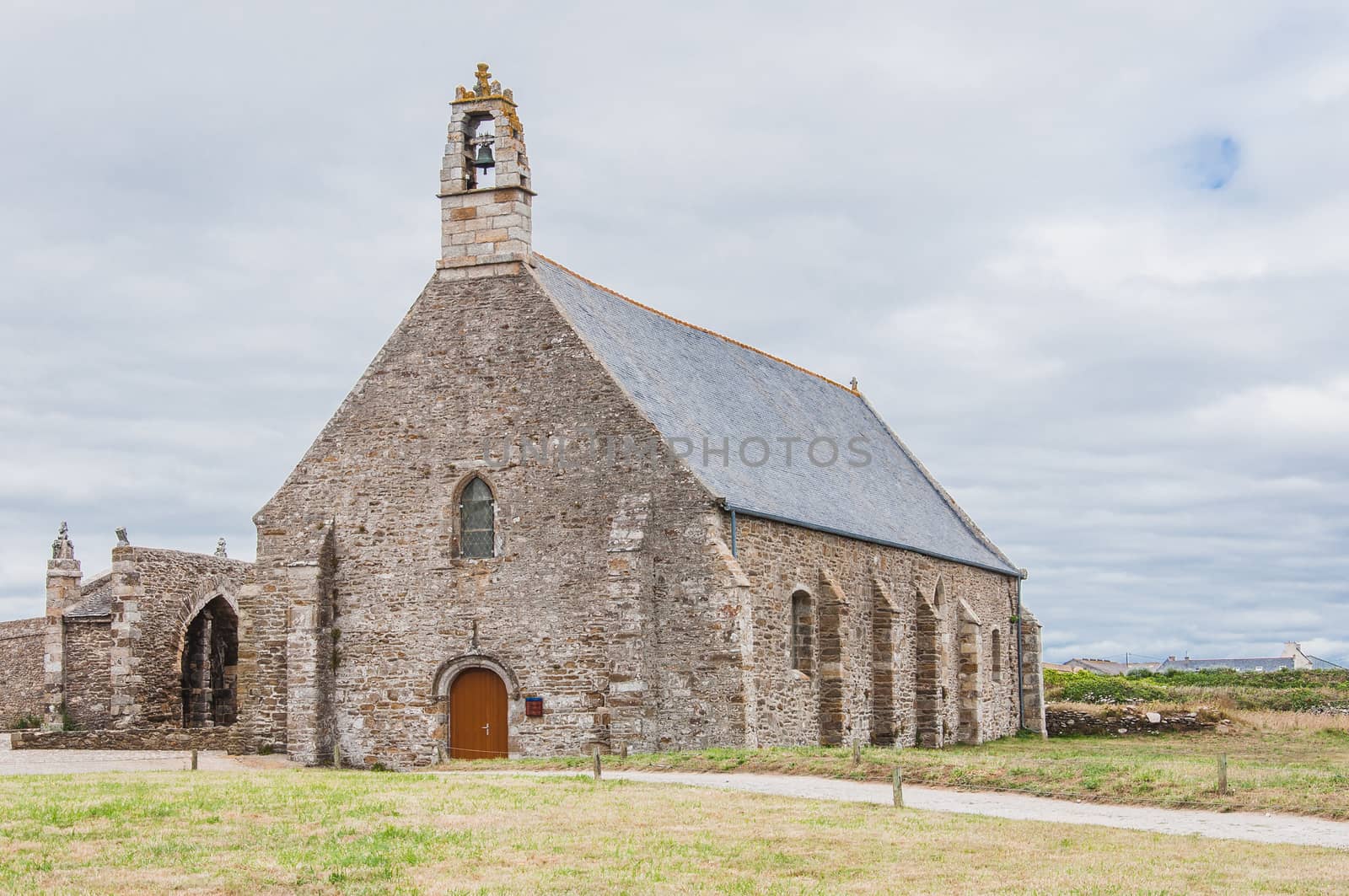 Saint-Mathieu lighthouse and former abbey at Pointe Saint-Mathieu in Plougonvelin, Finistère, France