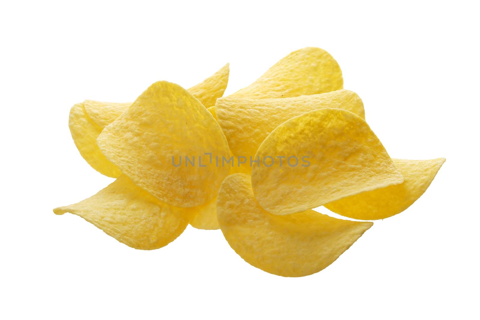 Heap of Potato chips isolated on white background by xamtiw