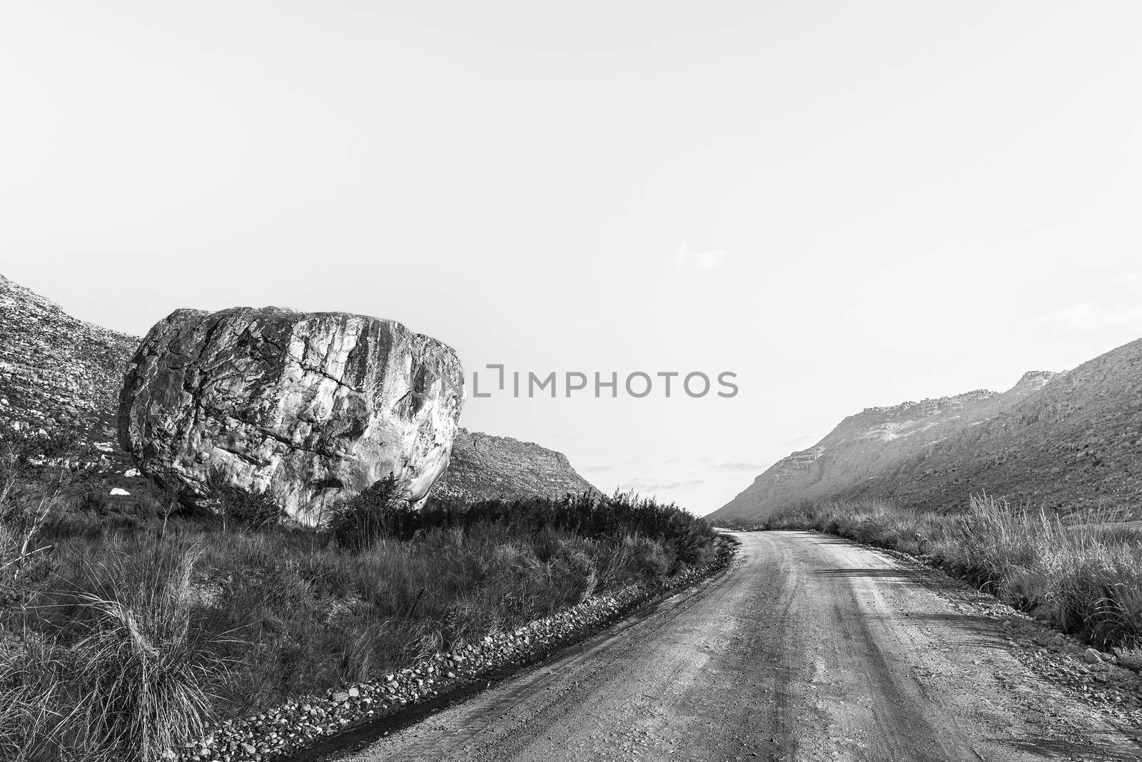 Moutonsklip, a boulder near Driehoek, on the Algeria to Dwarsrivier road in the Cederberg Mountains in the Western Cape of South Africa. Monochrome