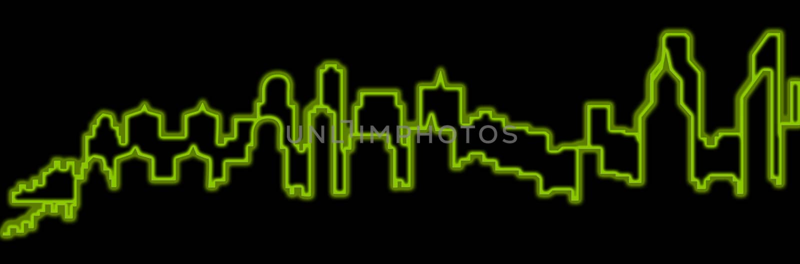 neon skyline city with black background by compuinfoto