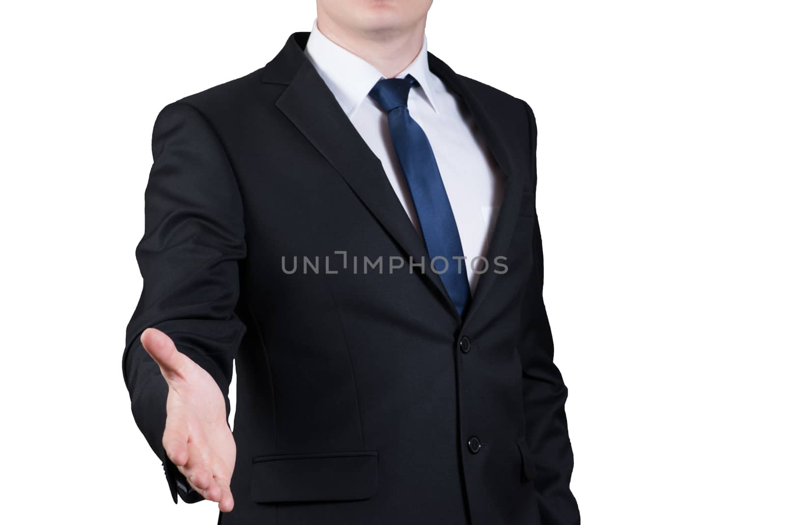 successful businessman stretches out hand for handshake, isolated on white by claire_lucia
