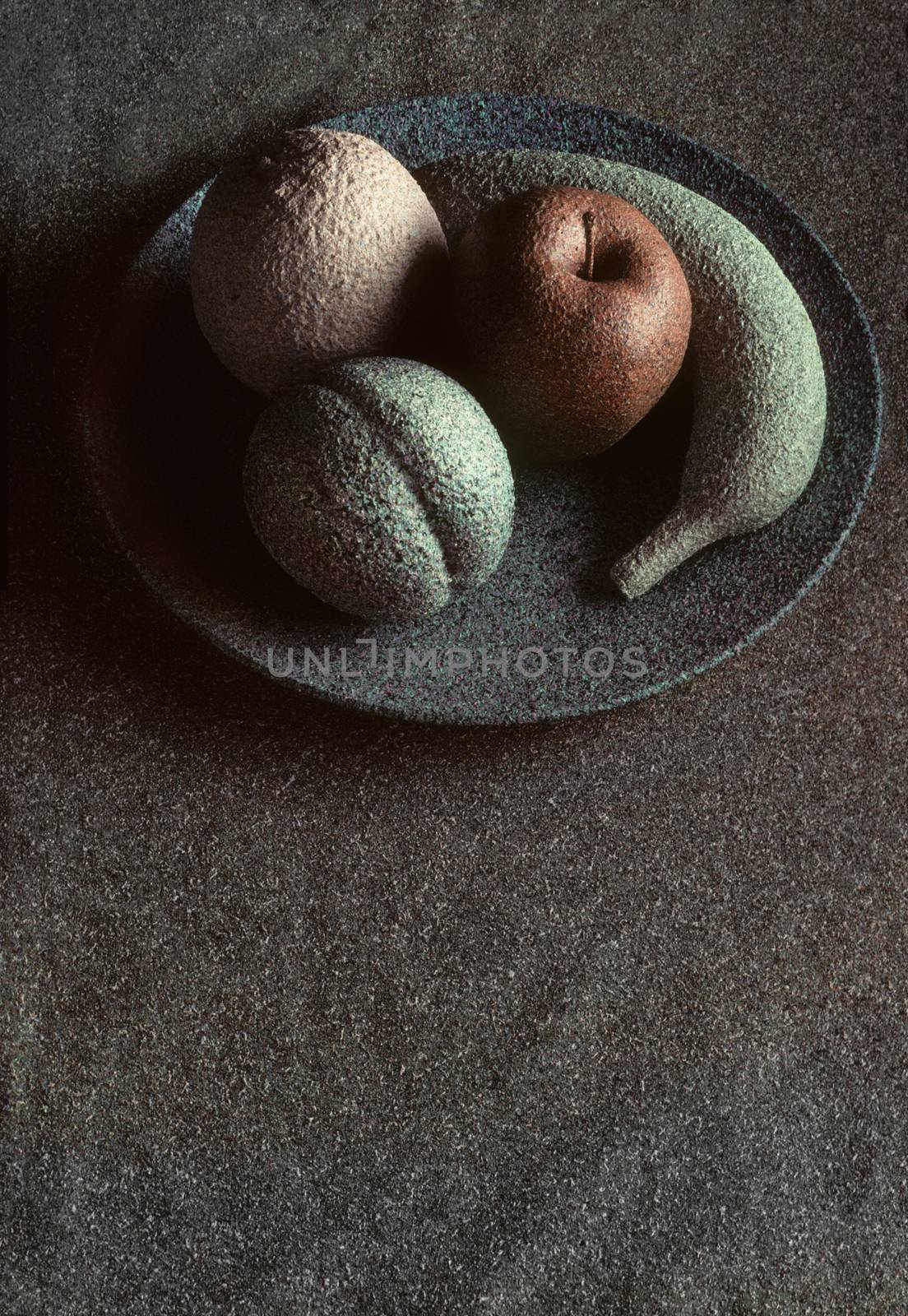 Granite-like sculpture of fruit on a plate by Balefire9