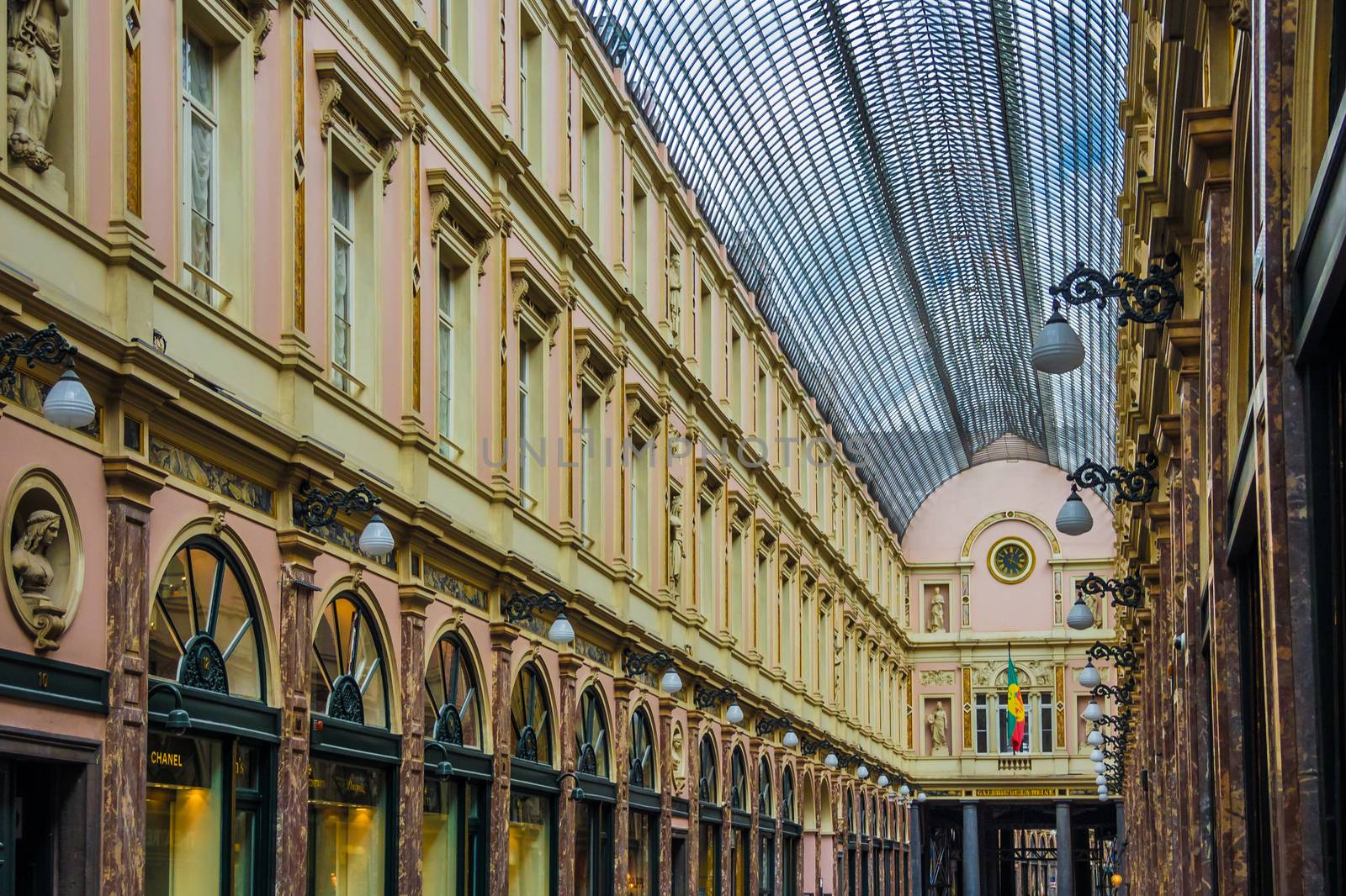 Old golden shopping gallery in Brussels Belgium