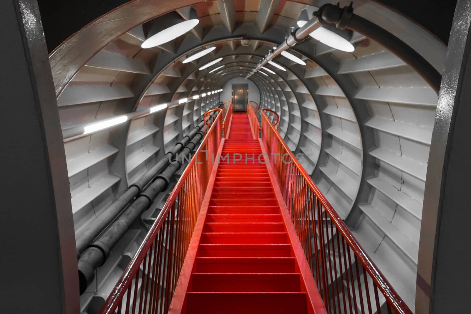 Staircase inside a tube of the Atomium in Brussels Belgium