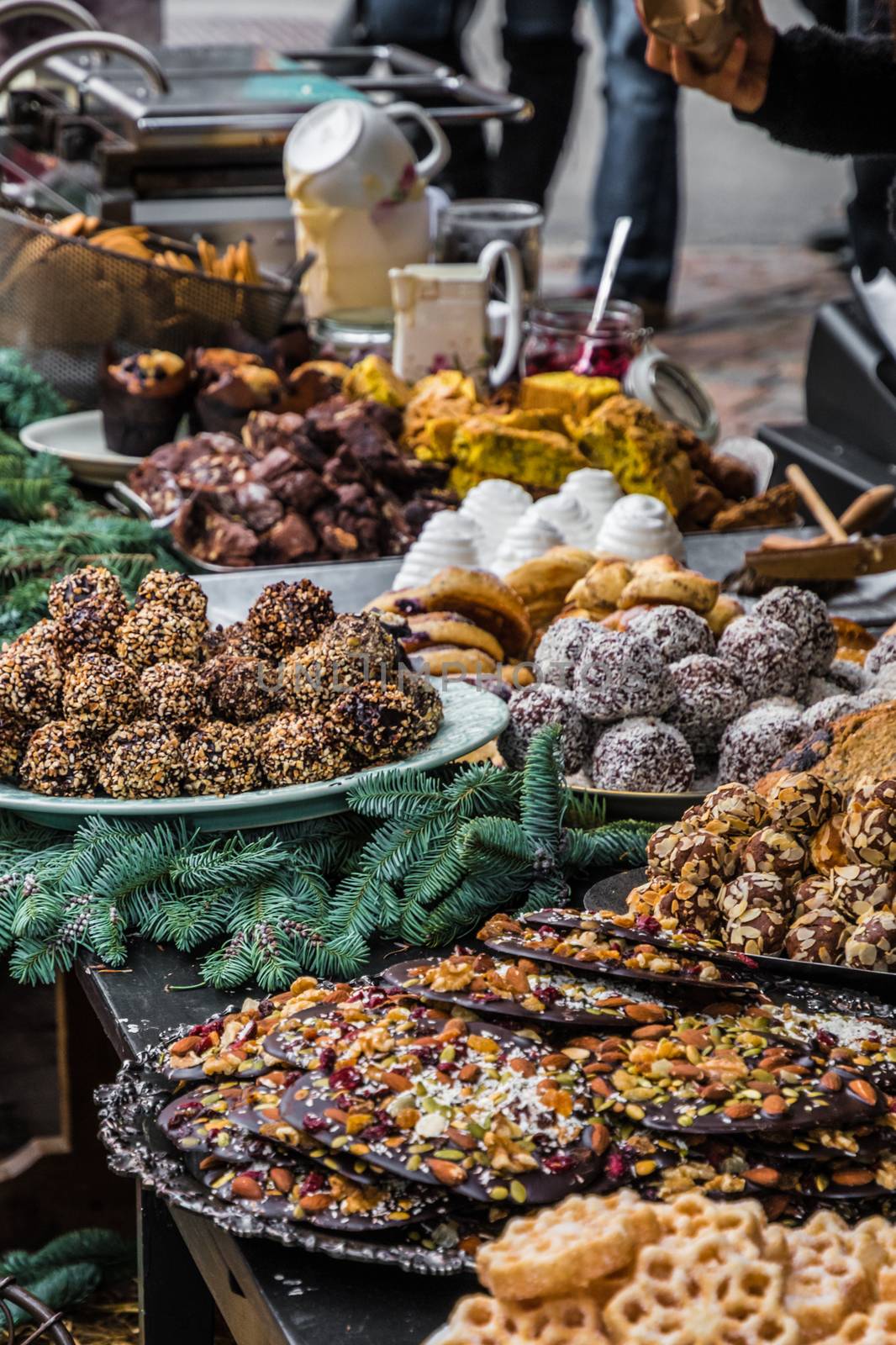 Cookies, pastries, cakes, biscuits at street food market