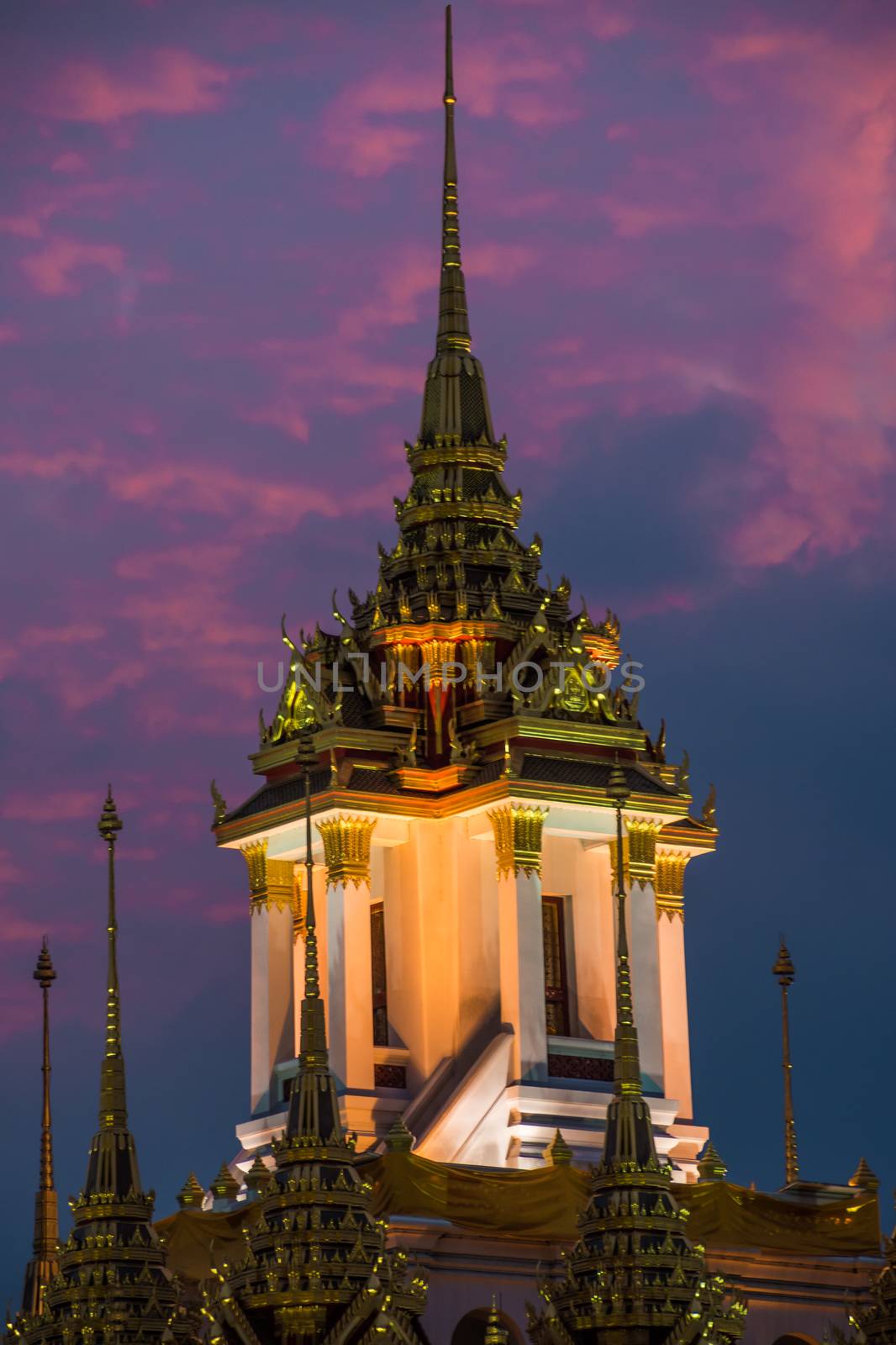 Roof of buddhist temple in Bangkok Thailand