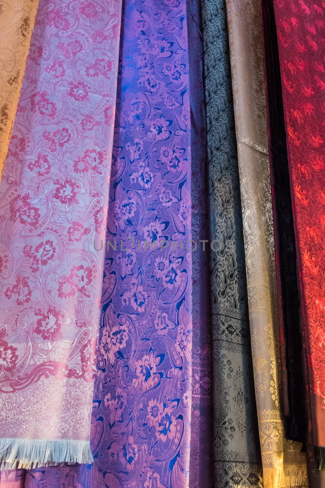 Different patterns of silk scarf on traditional market 2 by MXW_Stock
