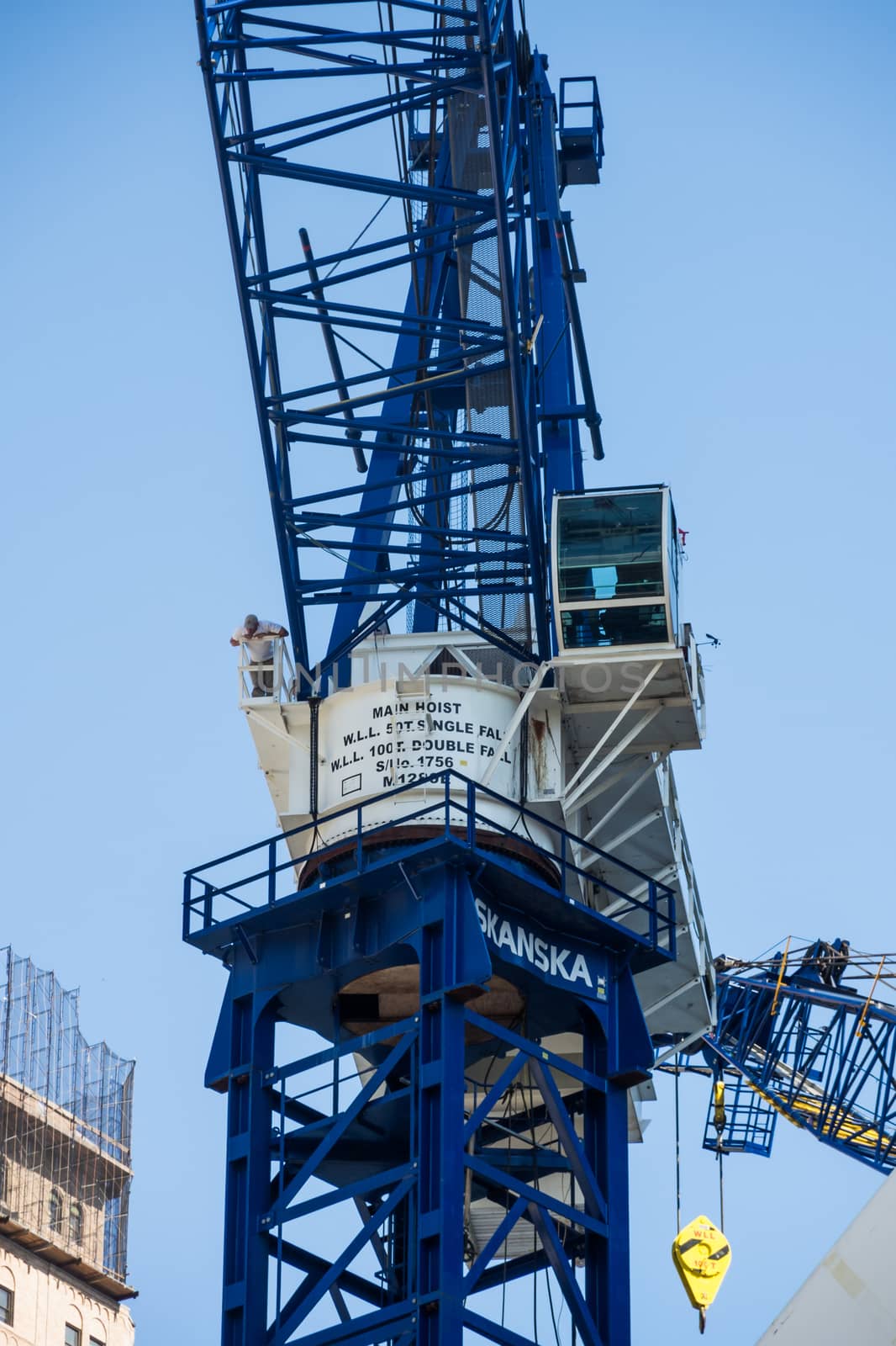 Huge blue construction crane Westfield World Trade Center sight by MXW_Stock