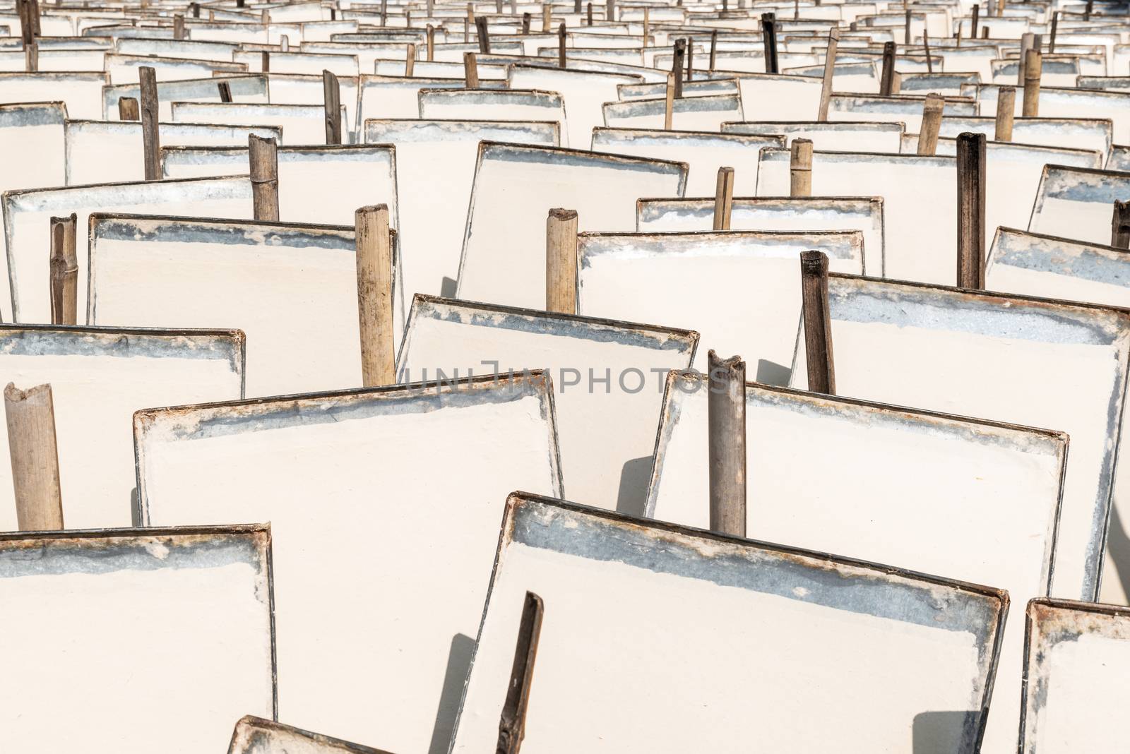 Traditional Nepalese handmade lokta paper sheets drying in the sun, in Kathmandu, Nepal.