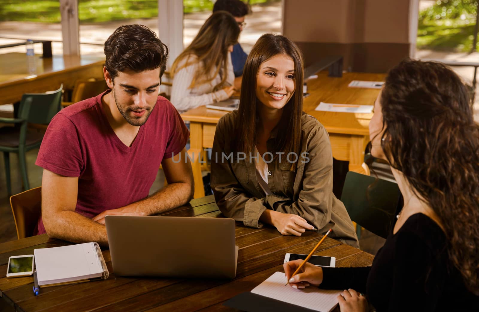 Group of friends studying together for finals