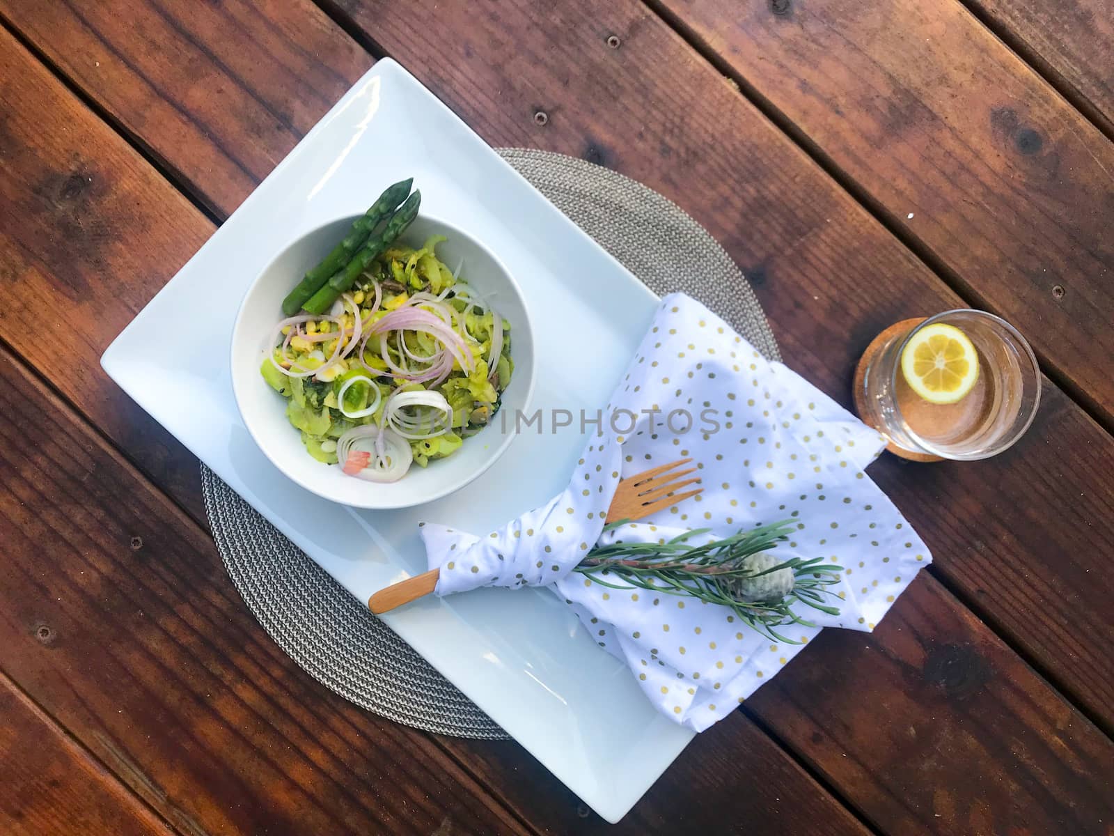 Vegeable salad as breakfast with asparagus and avocado