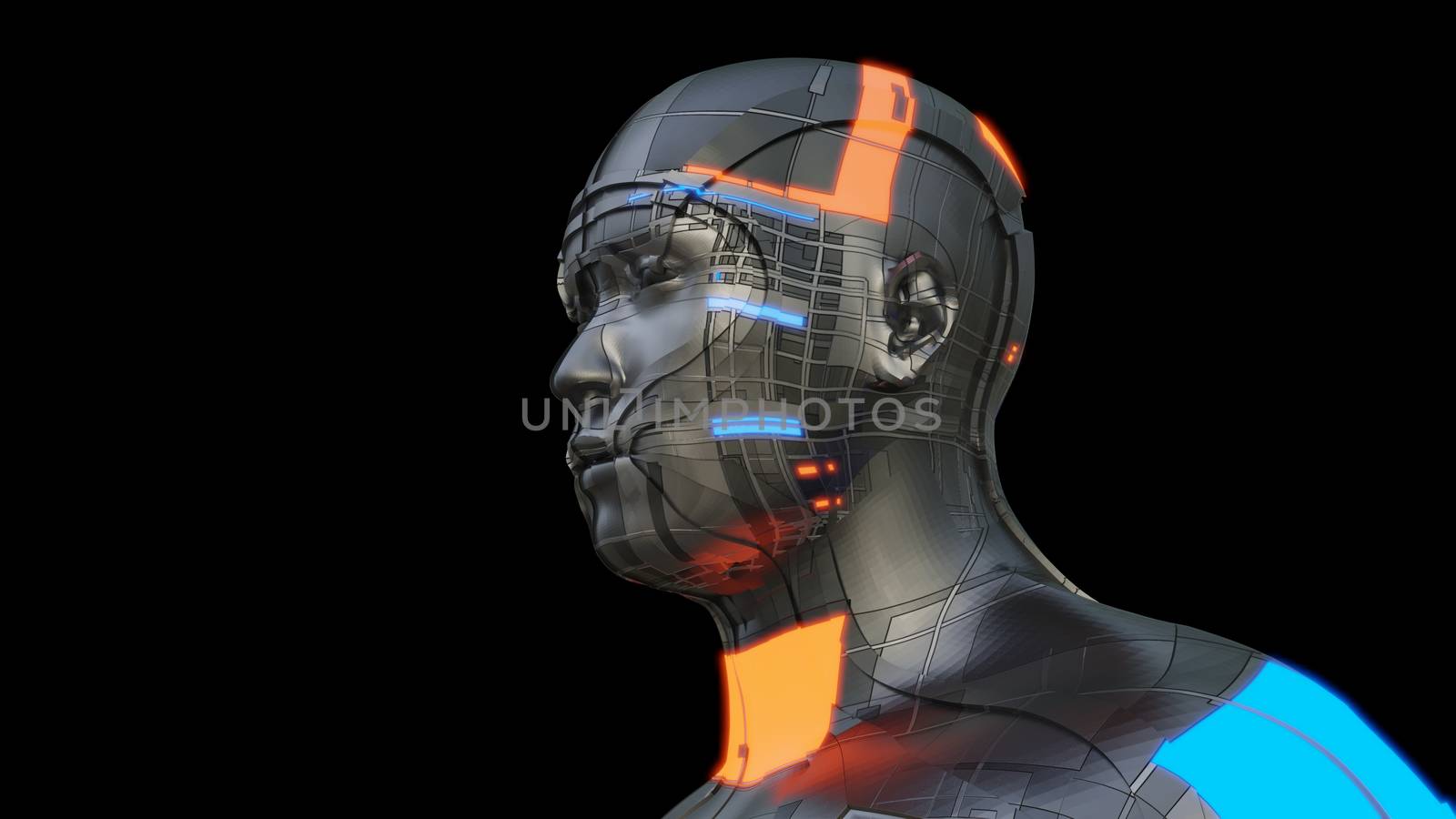 Futuristic robot of dark color with luminous parts by cherezoff