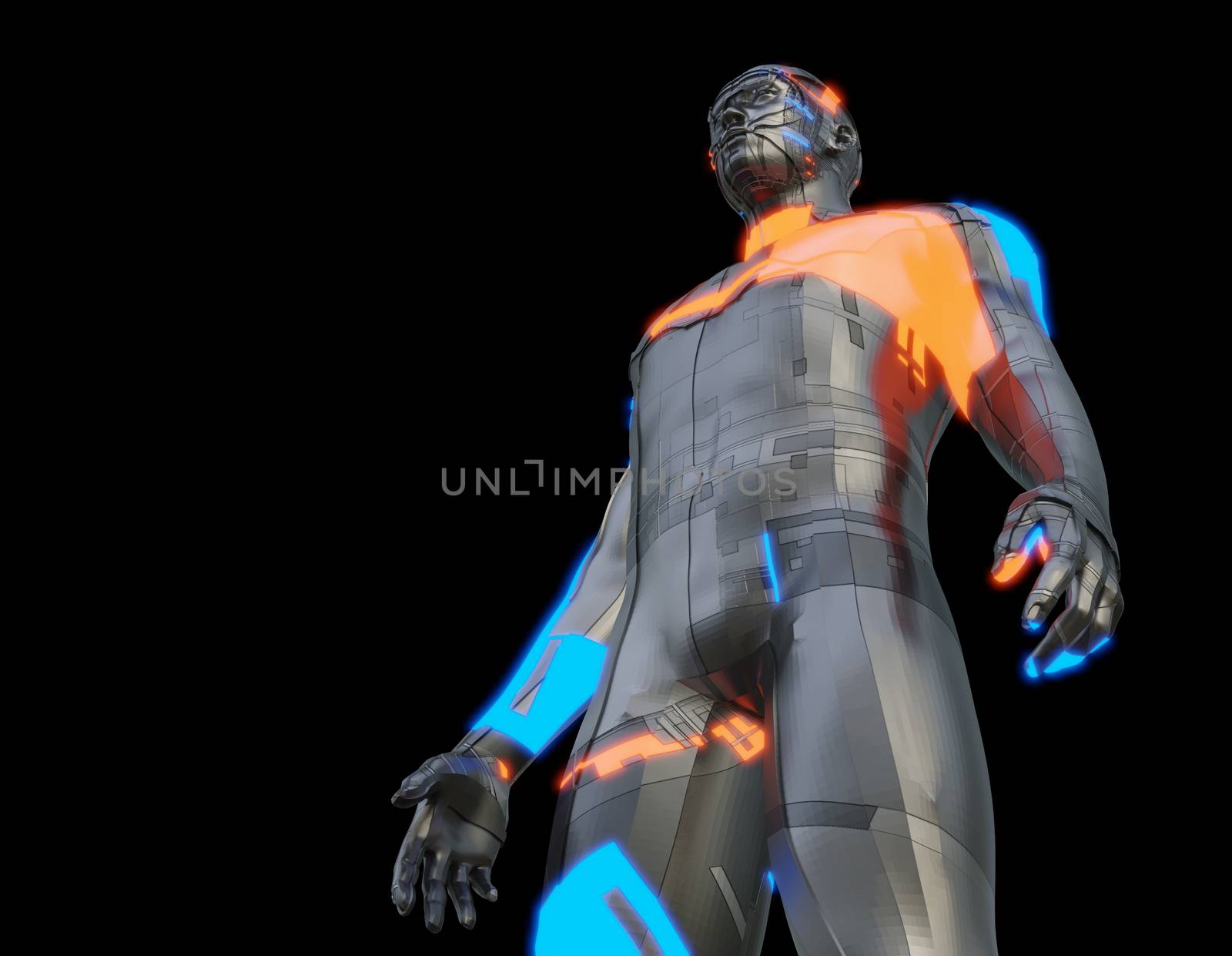 Futuristic robot of dark color with luminous parts by cherezoff