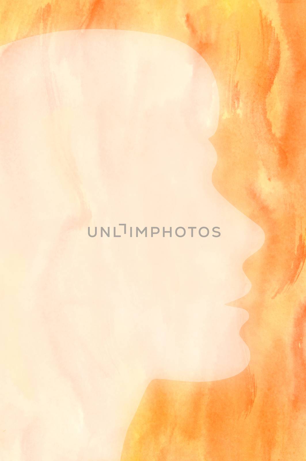 Female silhouette against a gold watercolor background texture suggestive of flames