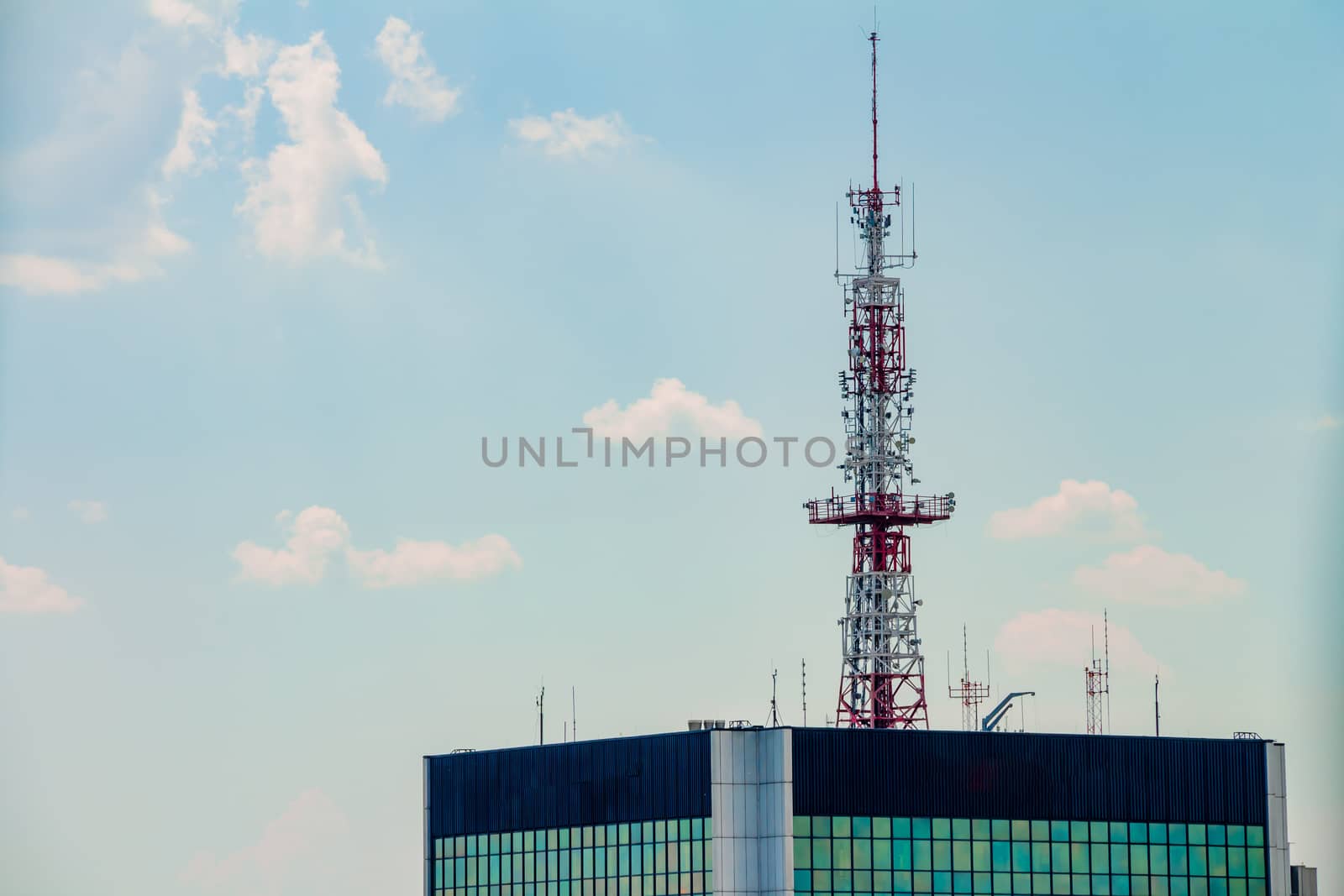 High modern office building in the city center of Warsaw.