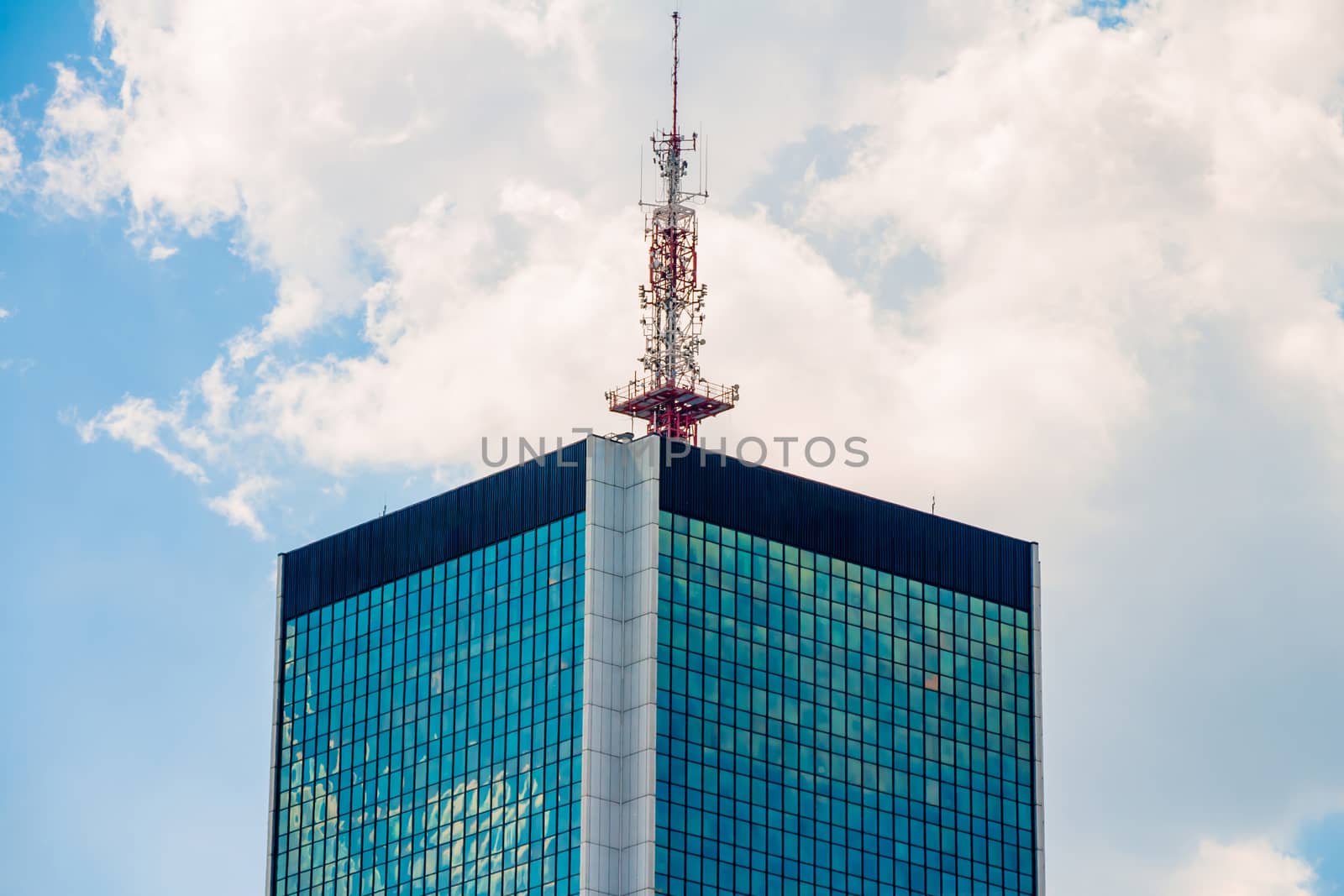 High modern office building in the city center of Warsaw.