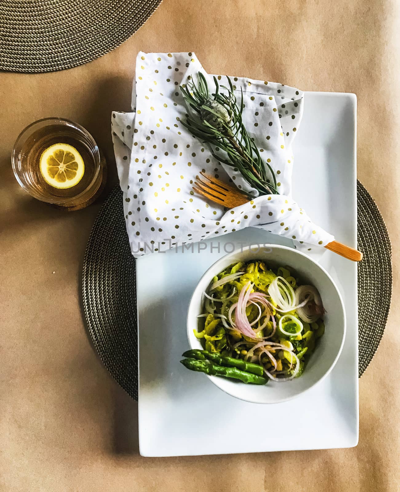 Vegeable salad as breakfast with asparagus and avocado