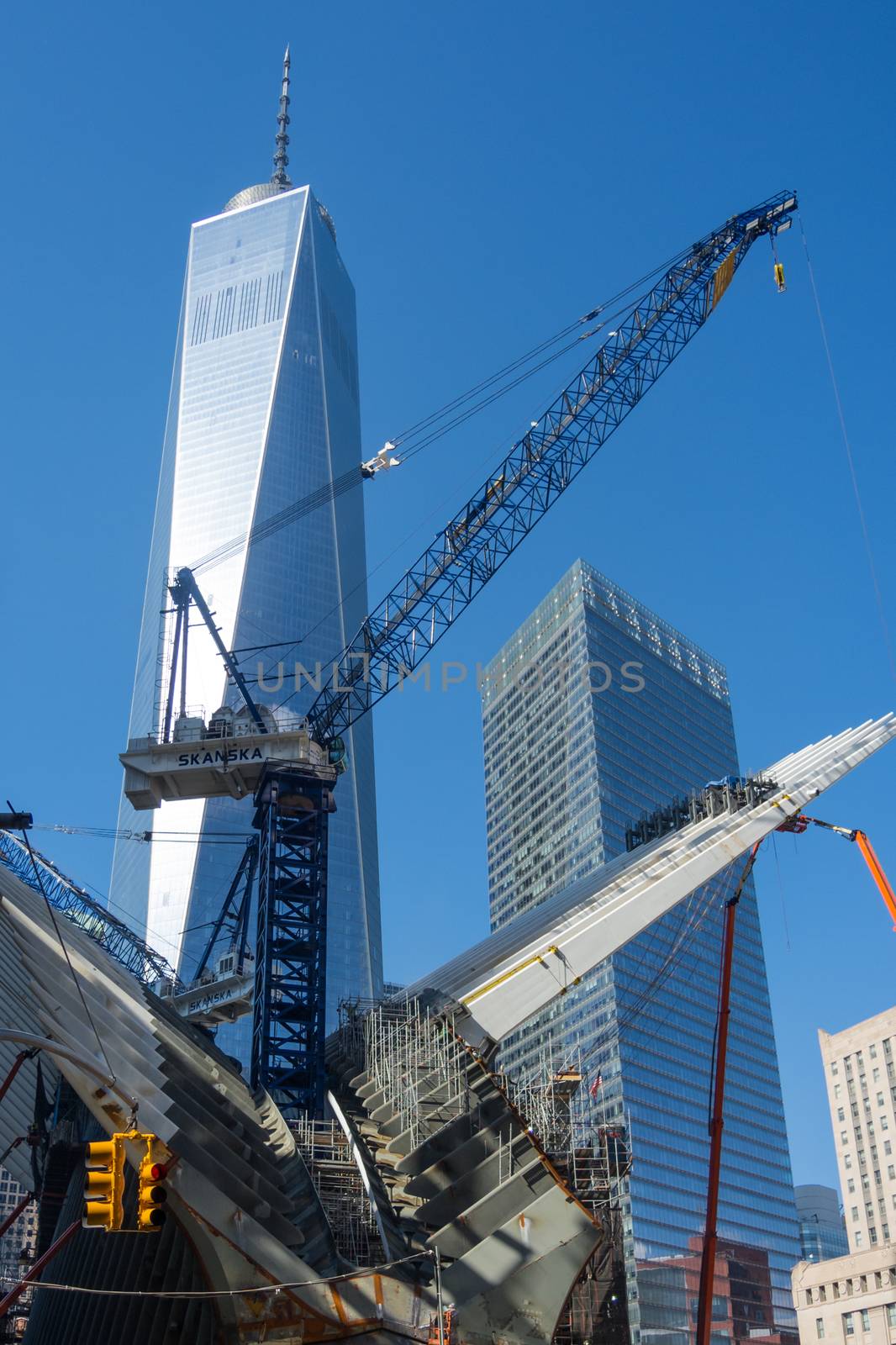 Construction sight crane Westfield World Trade Center Manhattan New York