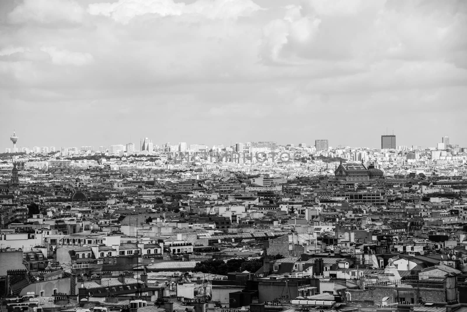 View over Paris cloudy sky city center France by MXW_Stock