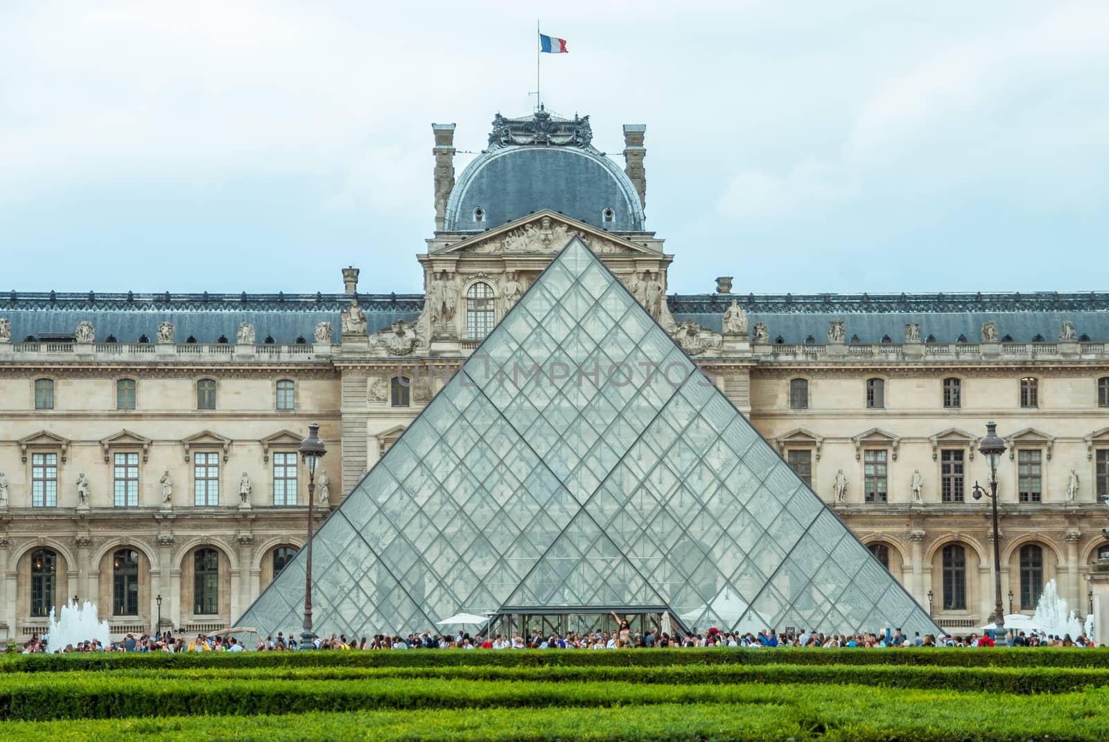 Louvre Museum Pyramide du Louvre Paris french flag