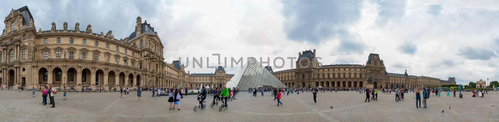 Panorama view of Louvre Museum Pyramide du Louvre Paris by MXW_Stock