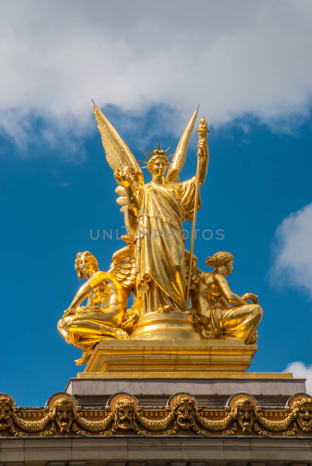 Paris palace golden statue blue sky clouds shiny by MXW_Stock