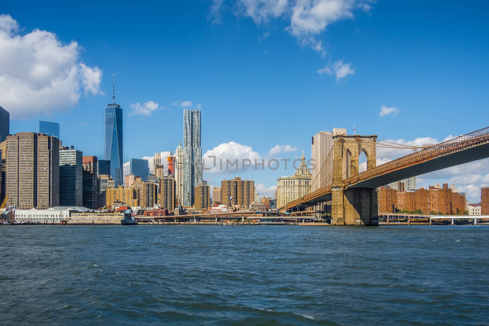 Brooklyn bridge leading to the center of Manhattan New York
