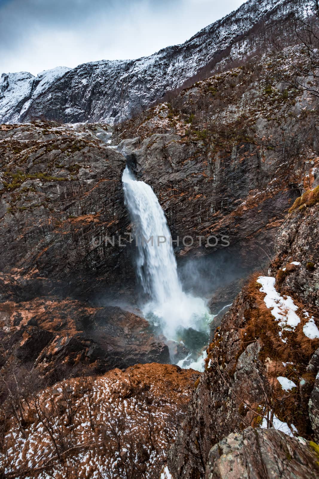 Månafossen fall winter cold waterfall freezing by MXW_Stock