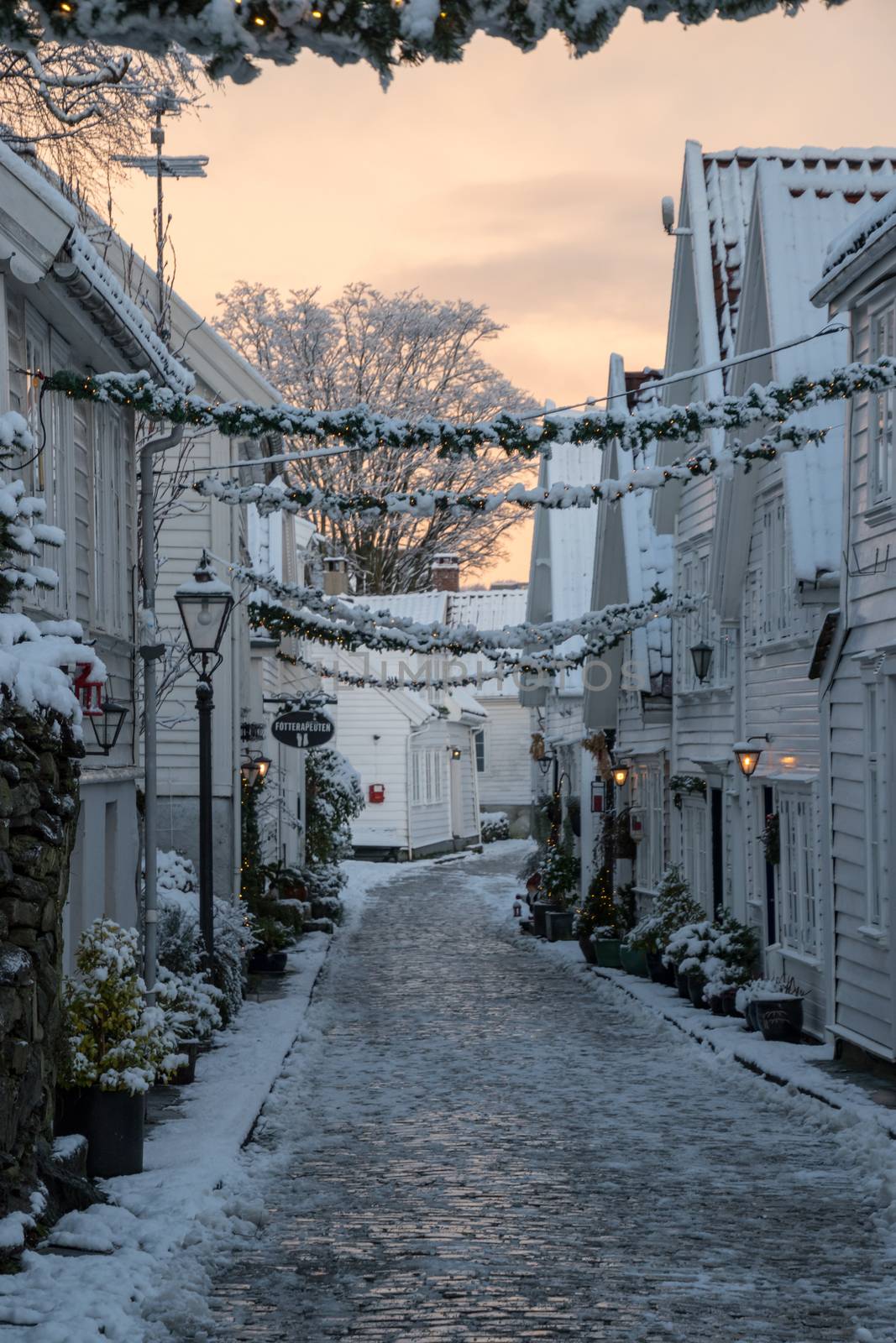 Old town of Stavanger Christmas winter by MXW_Stock