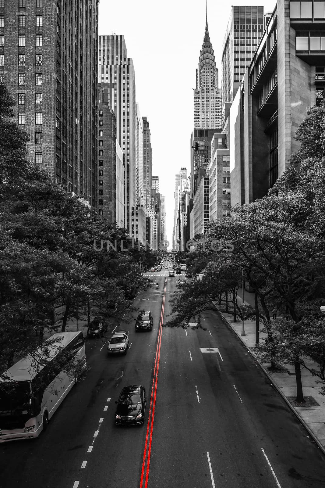 Infinite Manhattan red highlighted street mark leading downwards to intersection by MXW_Stock
