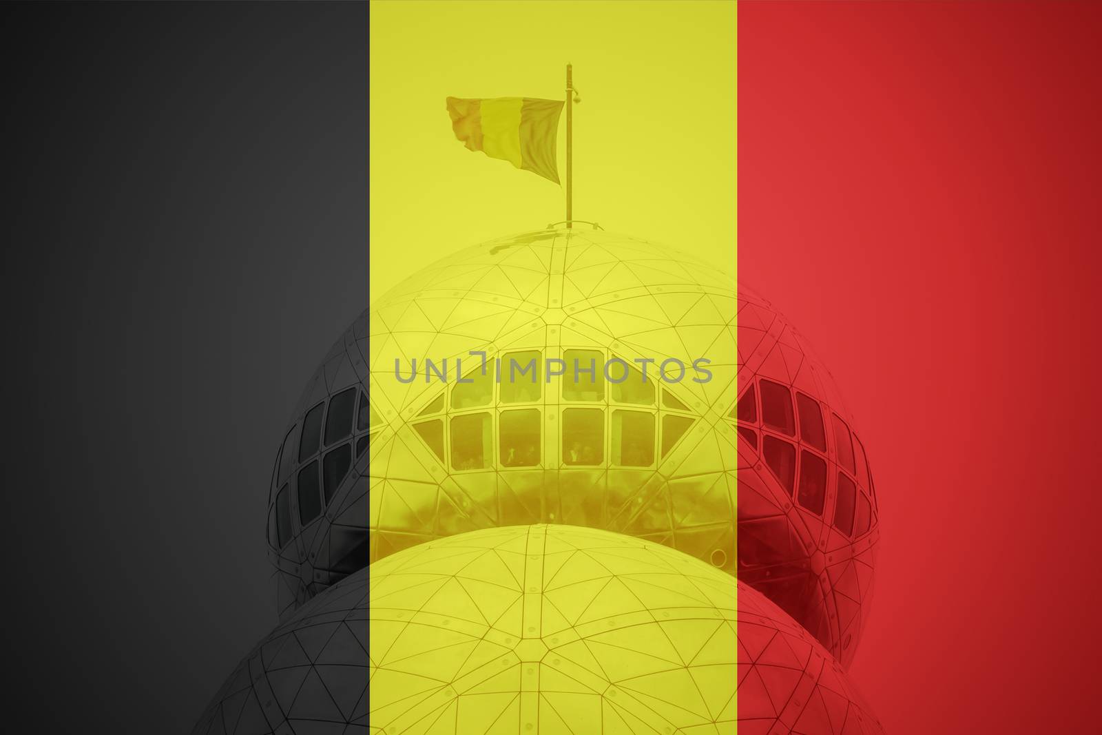 Flag of Belgium in minimalistic design composition atomium Brussels by MXW_Stock