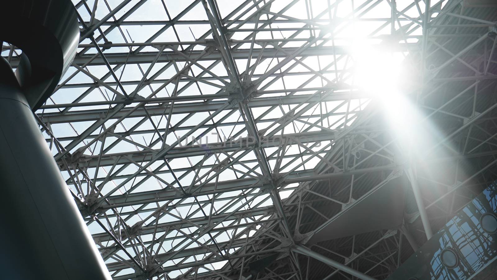Steel structure workshop in construction, steel frame factory building closeup