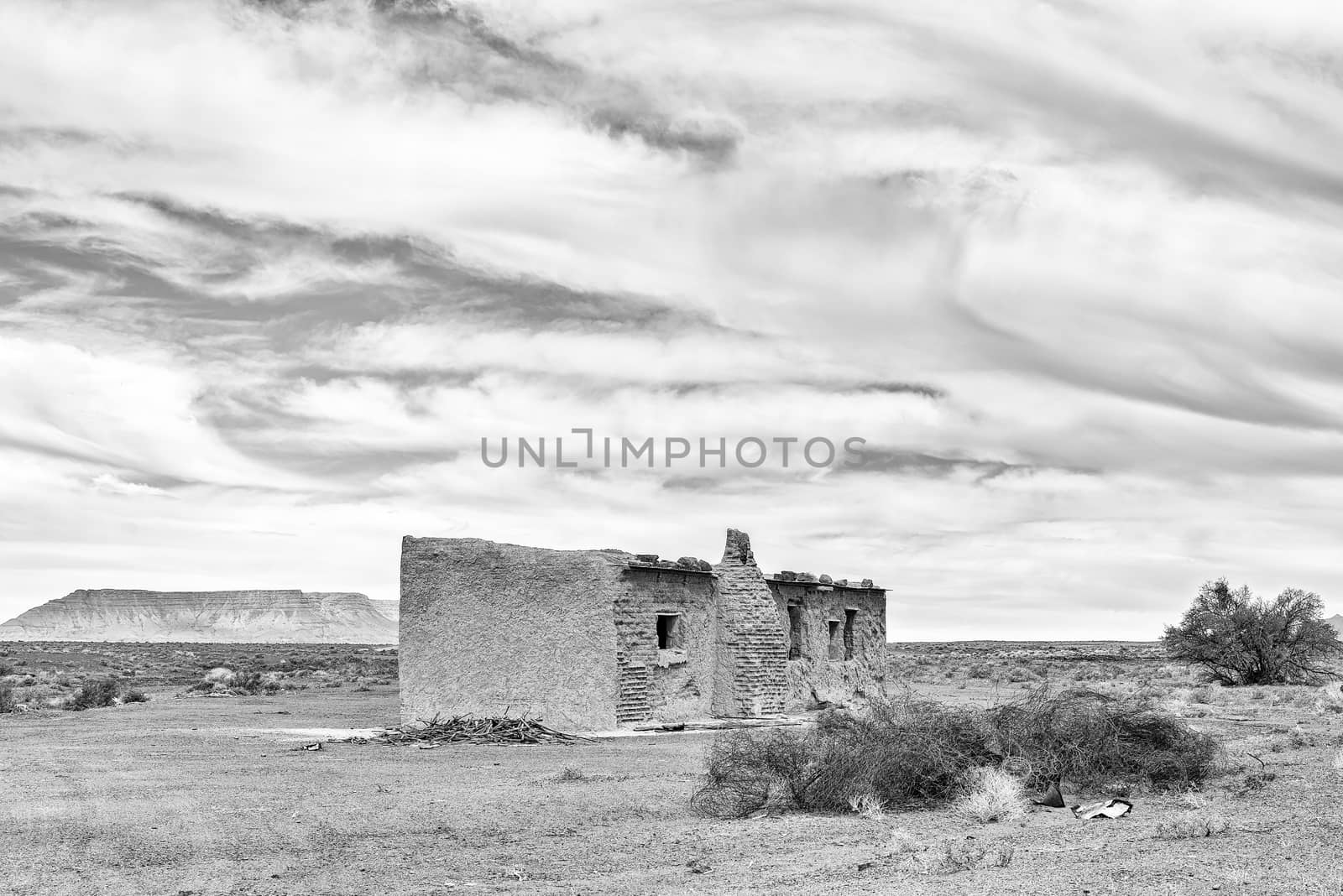 An old ruin in the Tankwa Karoo in the Northern Cape Province. Monochrome