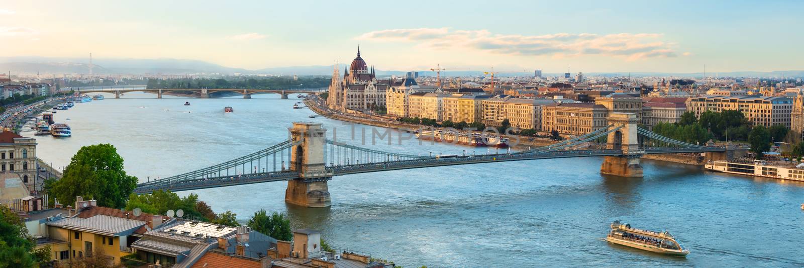 Summer evening over landmarks in Budapest, Hungary